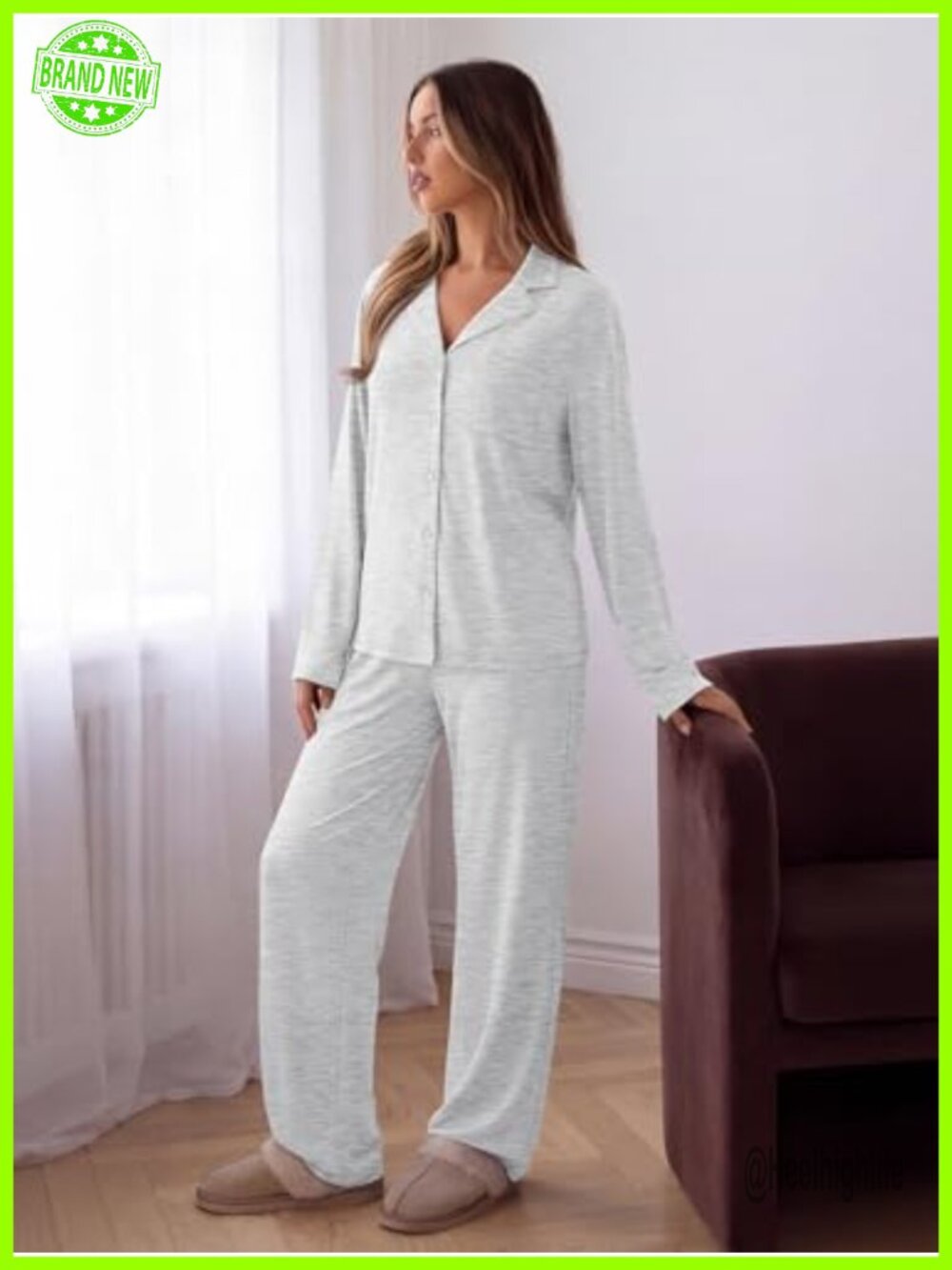 2 Piece Soft Lounge Pajama Set Button Up Pockets Sleepwear - Picture 2 of 6